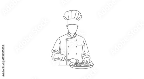 Line art illustration of a chef serving food