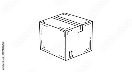 Outline of a closed cardboard box with shipping symbols