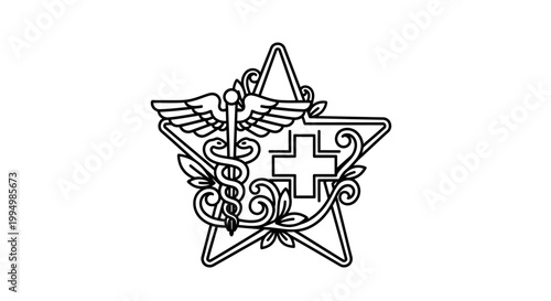 Medical Star with Caduceus and Cross Symbol