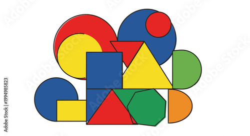 Colorful geometric shapes arranged abstractly