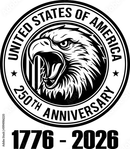 Billede på lærred Bald eagle head seal for United States 250th anniversary logo