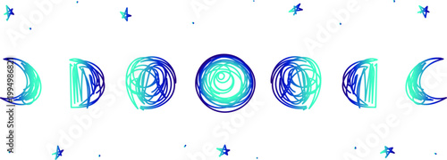 Elegant hand-drawn moon phases featuring a smooth blue gradient that captures the essence of a clear night sky. These tranquil celestial elements are perfect for meditation app interfaces, calming sle