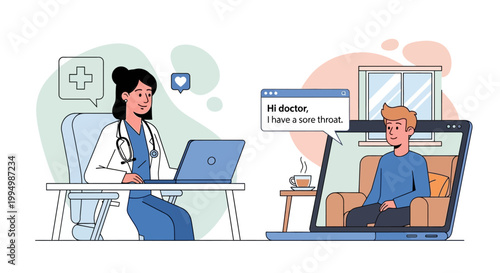 Remote doctor consultation for sore throat.