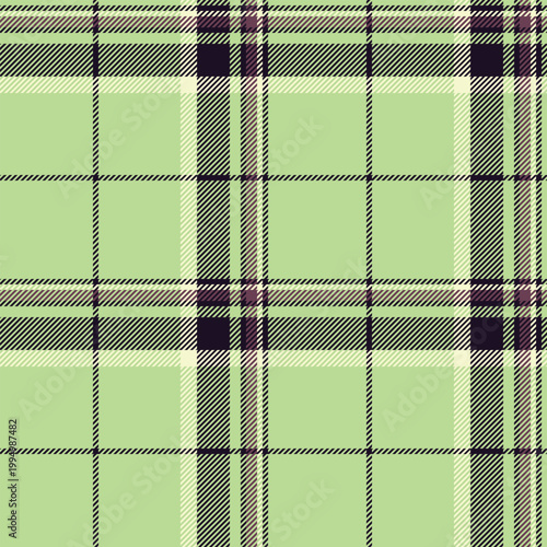 Crease texture pattern tartan, cool vector seamless textile. Serene background fabric plaid check in green and black colors.