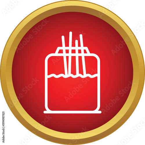 Scent diffuser with aroma sticks placed in a red circular icon with golden border
