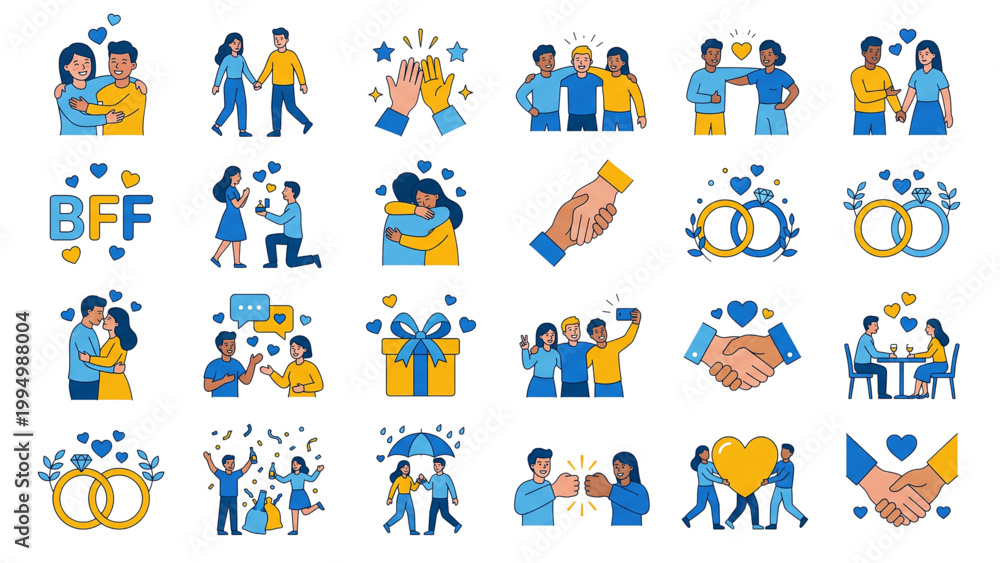 Fototapeta premium Collection of flat vector icons for Relationship and Friendship icons for web design and internet media illustration