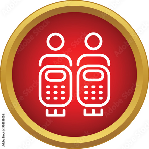 Two white line icons of officers wearing protective riot gear on a red background