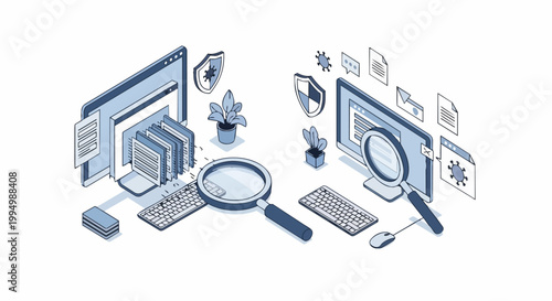 Cybersecurity Audit and Malware Scanning Isometric Illustration for Data Protection and Virus Detection Concept