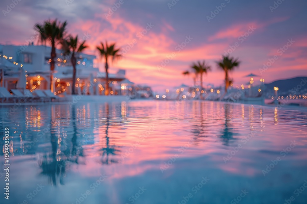 Obraz premium Blurred water park in resort with slides and summer family fun.