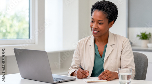 Female Doctor Using Laptop During Online Consultation in Medical Office