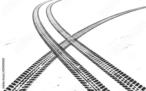 An illustration depicting intersecting tire tracks creating a dynamic visual effect on transparent background silhouette high quality professional detailed modern