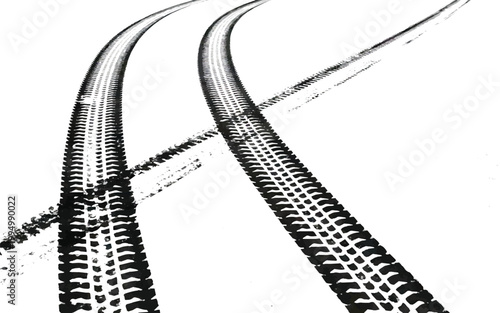 A striking visual of two tire tracks angled sharply creating dynamic lines on transparent background silhouette high quality professional detailed