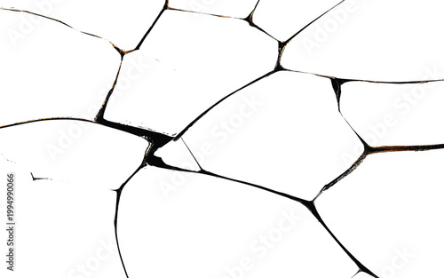 A fractured abstract design resembling cracked earth or ice presented as a bold silhouette on transparent background high quality professional