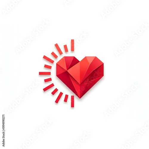 Abstract geometric 3D heart icon for love and health concept