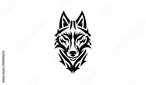 Billede på lærred Minimalist tribal wolf vector tattoo black white graphic design
