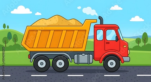 Heavy construction vehicle illustration for kids with bright colors