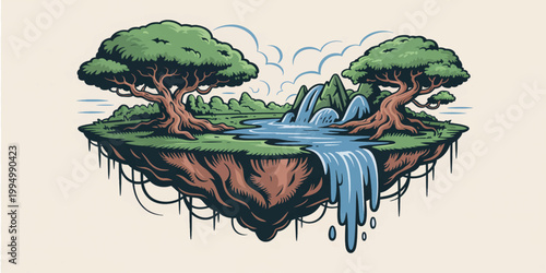 green alien monster with skull and zombie hand illustration in grunge vector style