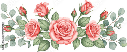Beautiful Pink Roses with Greenery, Floral Design for Weddings and Romantic Occasions, Elegant Rose Arrangement"