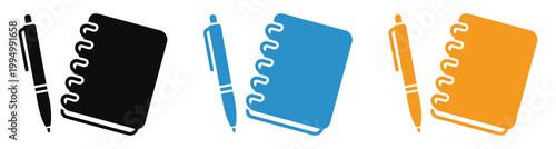 Photos colorful notebooks and pens set isolated