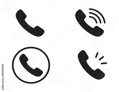 Phone Call Icons Set – Handset, Incoming Call and Ringing Symbols Collection