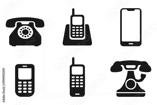 Telephone Icons Set – Retro Phone, Mobile Devices and Communication Symbols Collection