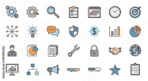 Collection of Business and Finance Icons and Symbols.