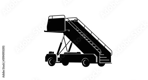 Black silhouette of an airport passenger boarding staircase with wheels