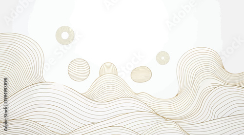 Abstract background with golden wavy lines and circles