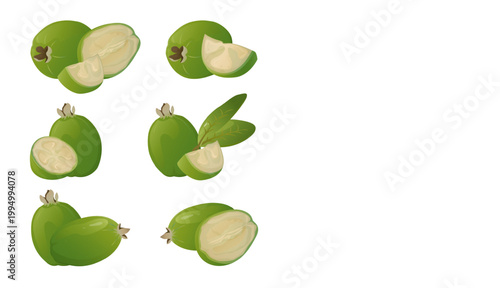 Feijoa Fruit Whole Half Slices Fresh Exotic Food Set