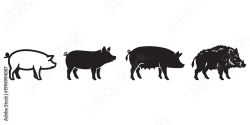 Pig Silhouette Collection in Various Styles and Forms.