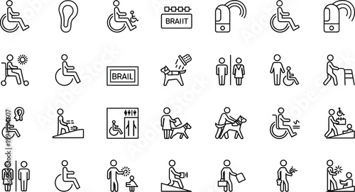 Accessibility icons set diverse representations of people with disabilities