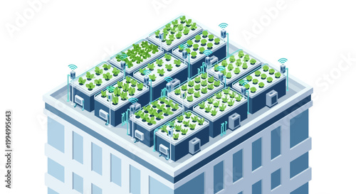 Isometric Smart Urban Rooftop Farm with Automated Irrigation and IoT Technology for Sustainable City Living