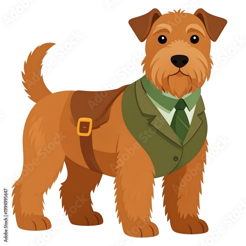 Cartoon dog in business attire standing.