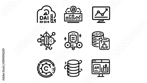 Data Icons: A collection of various data and technology-related icons, symbolizing innovation, analysis, and digital transformation.
