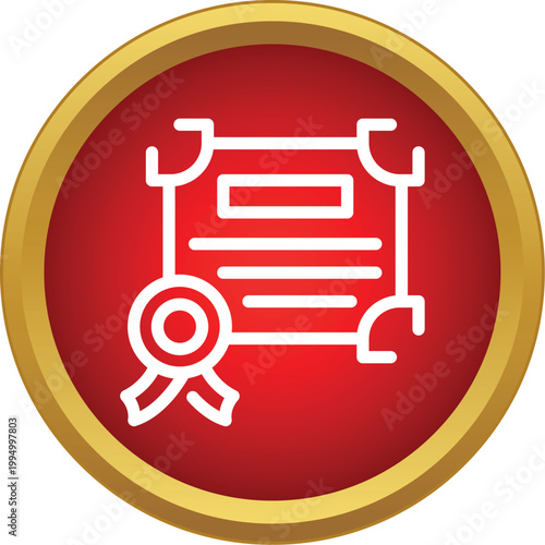Diploma document with a ribbon seal on a red and gold button, symbolizing higher education