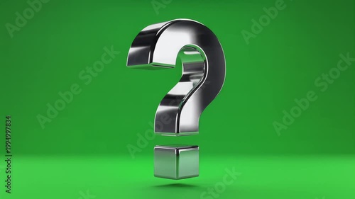 3D Rendered Question Mark Symbol Floating Against Green Background.