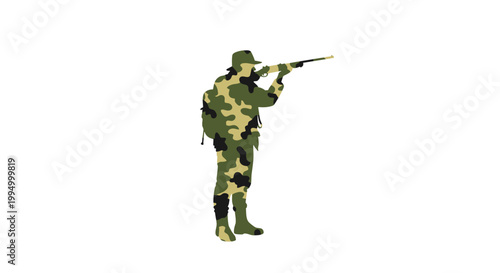 Photos Silhouette of a soldier aiming a rifle in camouflage uniform