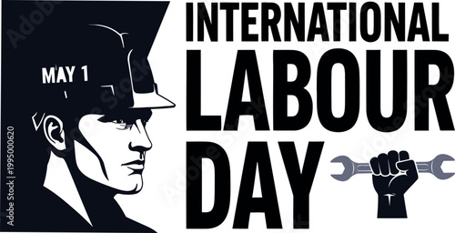 International labour day illustration with worker portrait