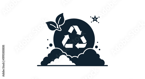 Recycling symbol with leaf and earth elements representing environmental care