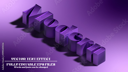 3D Isometric Text Effect Style, Modern Purple Typography Vector EPS Illustration