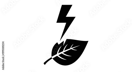 A black silhouette depicts a lightning bolt striking a leaf
