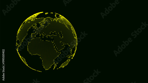 A digital model of the Earth, assembled from glowing dots and lines. The image symbolizes the unity of the world, technology, and the future of digital civilization.