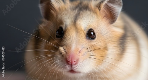 Extreme Close-up Portrait of a Cute Fluffy Golden Hamster with Big Dark Eyes