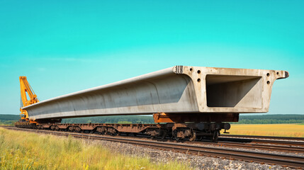 Keuken achterwand Turquoise Massive concrete beam on train tracks with crane in open landscape  © Sergey