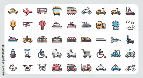 Collection of diverse transportation icons and symbols.