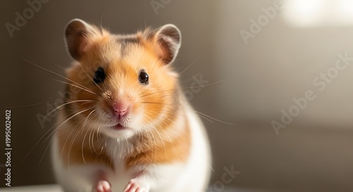 Close-up Portrait of a Cute Syrian Hamster Looking at the Camera with Soft Lighting