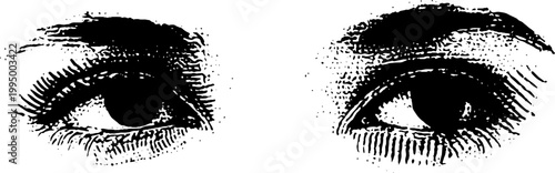 High contrast black and white ink drawing of two eyes for background and poster design