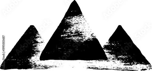 Three triangular mountain symbols in high contrast black and white ink for rugged background and logo design