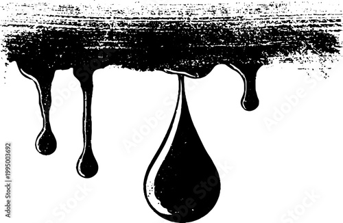 High contrast black ink dripping droplet alchemy symbol for grunge background and poster design