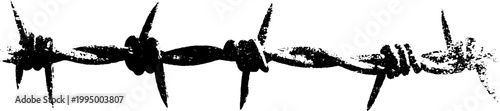 High contrast black and white barbed wire thorn symbol background for poster and banner design with grunge ink texture